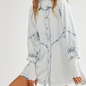 free people hannah denim mini dress in snow wash